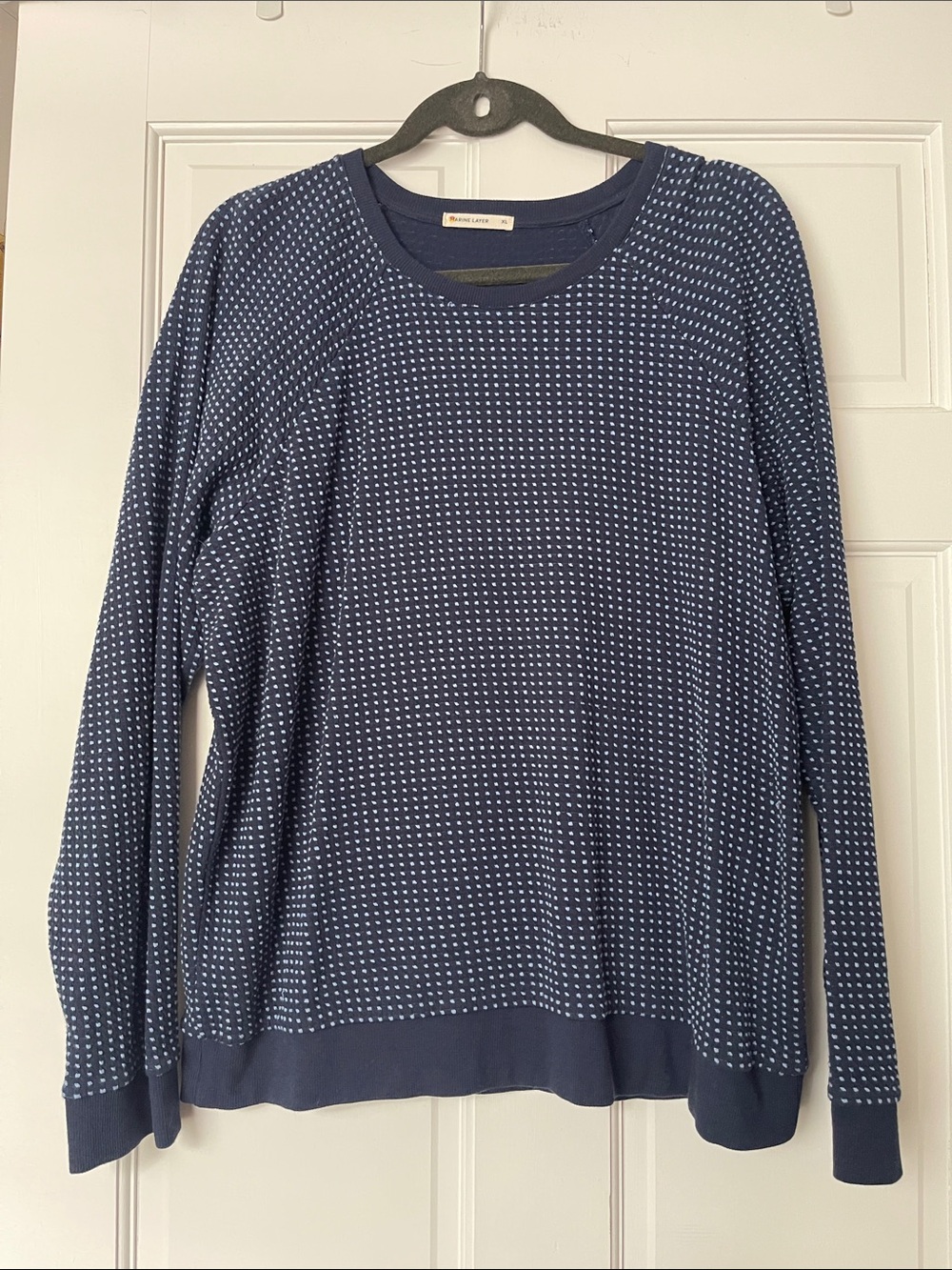 Marine Layer Navy Crewneck with White Dot Pattern